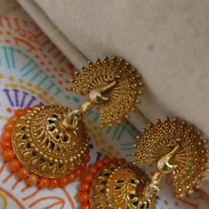 Peacock Style Orange Coloured Jhumkas