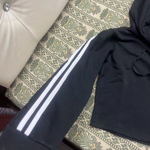 Black Striped Crop Hoodie