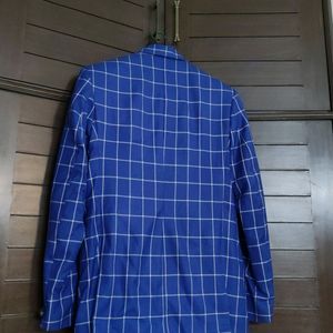 Men Partywear Checked Viscose Rayon Blue Blazer