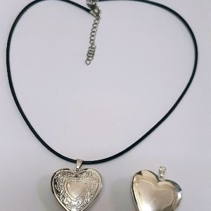 Big Silver Heart  Engraved Opening Photo Pendant