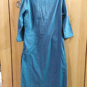 W Teal Blue Thread Work Kurta