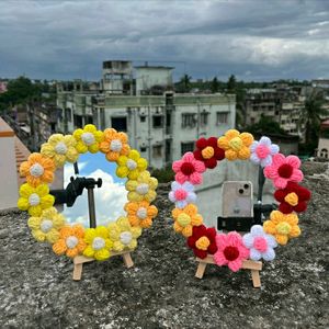 Crochet Puff Flower Mirror