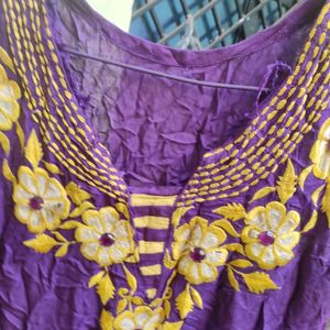 Yellow N Purple Sleeveless Kurti