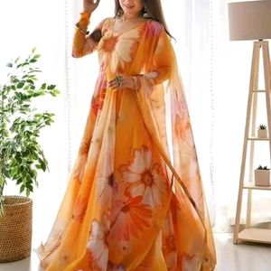 Floral Print Anarkali with Dupatta