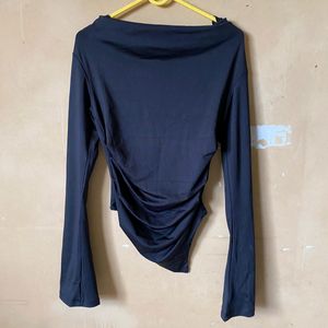 Black Cowl Neck Asymmetric Top