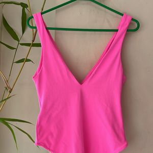 Zara Neon Pink V Neck Top