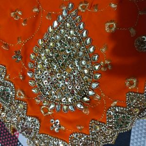 Embroid Party Wear Orange Saree