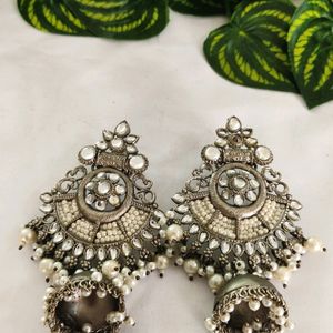 Silver Heavy Beaded And Stone Earrings ( Women)