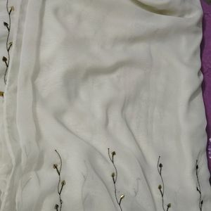 Cream Embroidered Saree