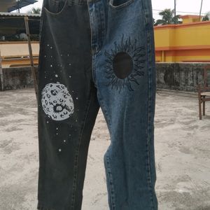 Y2k Patchwork Sun Moon Print Jeans