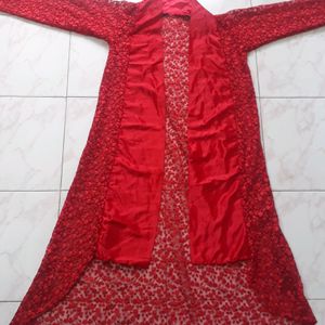 New Red Rose Net Shrug Outfit With Pant And Top