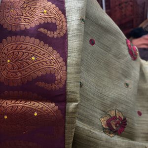 Olive Green Artsilk Saree