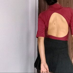 Maroon Padded Backless Bodysuit Top