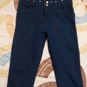 Blue Ladies Jeans With Perl On Top