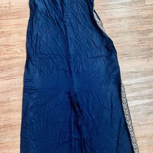 3/4th Jumpsuit With Embroidery: Navy Blue: Medium