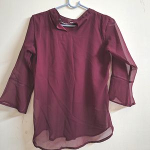 WINE COLOR 3/4 BELL SLEEVES TOP