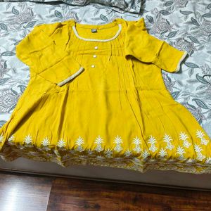 Mustard Tunic With Beautiful White Embroidery