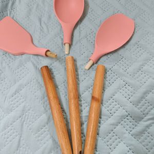 Silicon Spatula With Wooden Handle Set