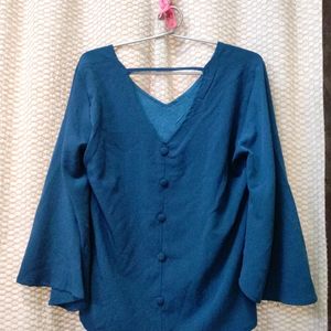Blue Deep Back With Buttons Top