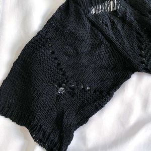 Y2k Crochet Distressed Black Oversized Top