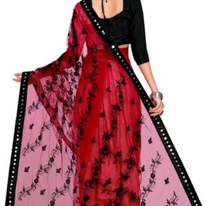 Embroidery Bollywood Net Red Saree