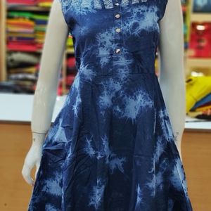 blue printed denim frock