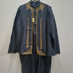 Jacket Kurta Chudidar Set (Navy Blue)