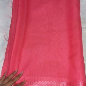 New Satin Patta Saree Pink Colour