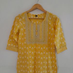 Yellow Printed Kurta Set (Women's)