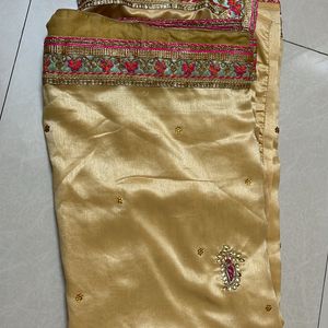 Stone Work Saree With Ready Blouse