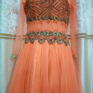 Coral Colour Princess Gown Coper Colou Embroidery