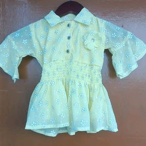 Yellow Bell Sleeves Top And Shorts Set For Girls