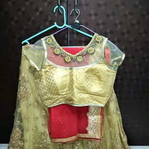 Golden Lehenga with Red Dupatta- Like New