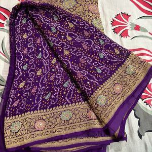 Pure Goergette Khaddi Banarasi Bandhini Saree