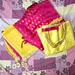 Lime Maroon Patiala Suit Set