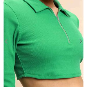 Zipper Fitted Crop Top