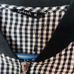 Stylish Black And White Check Patch Work Shrug