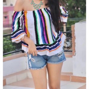 Offf Shoulder Multi Color Top