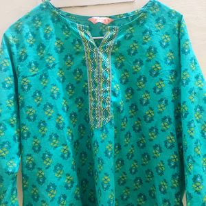 Teal Short Cotton Kurta