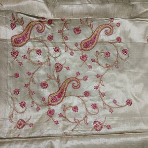 Sandle Color Saree With Pink Embroidery Mundhani.