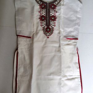 White Kurti With Red Border