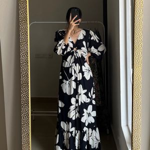 Black Floral Cutout Cotton Maxi Dress