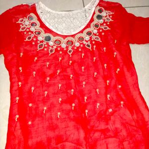 Beautiful Red Kurta With Mirror Work