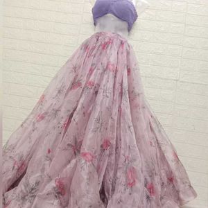 Lavender Lehengacholi With Organza Lehenga