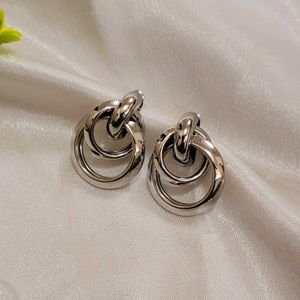 Double Layer Small Silver Hoops