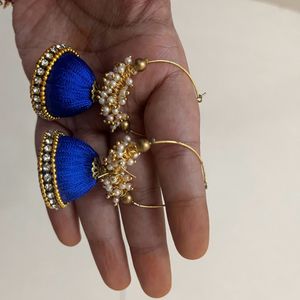 Blue Jhumkas With Moti