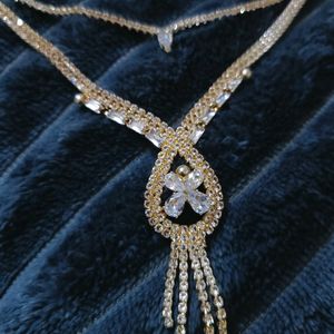 Double Layered Diamond Stone Necklace