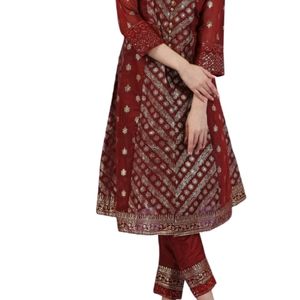 Women Chanderi Kurti Pent With Dupatta Set