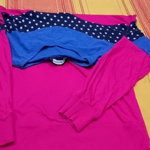 Beautiful Blue And Pink Color Fall Shoulder Top