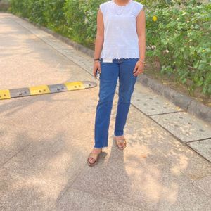 White Top And Straight Jeans